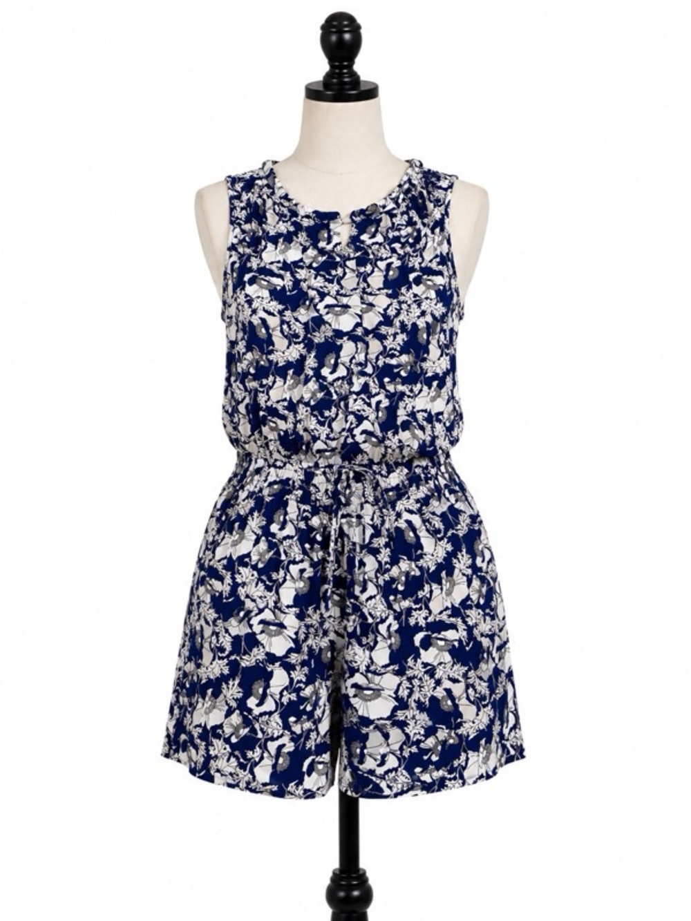 Katherine Barclay Navy and White Floral Sleeveless Romper